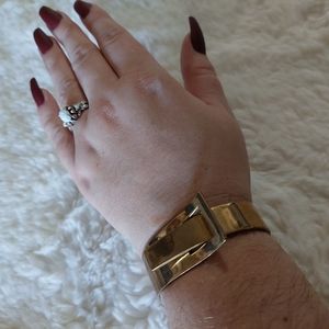 Old school vintage gold tone cuff bracelet funky weird unique